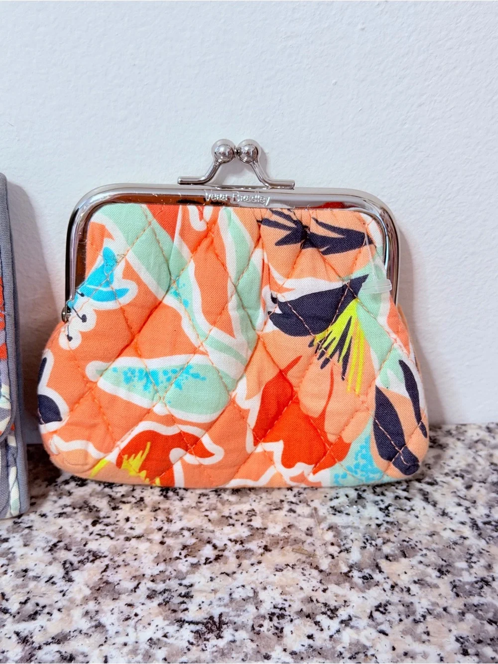 Vera Bradley Floral Quilted Wallet and Coin Purse Set in Gray and Orange - Picture 3 of 13